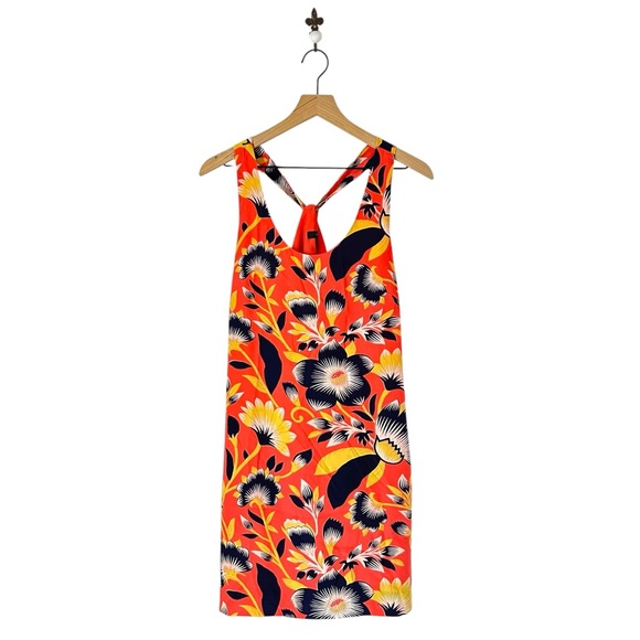 J.Crew Twist‎ Back Silk Dress Size 4 Coral Floral Hibiscus - Picture 1 of 9